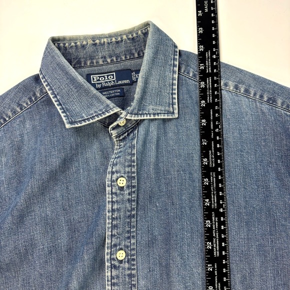 Vintage 90s Polo Ralph Lauren Denim Shirt Mens Size XL Western Button Up Blue - Picture 5 of 7